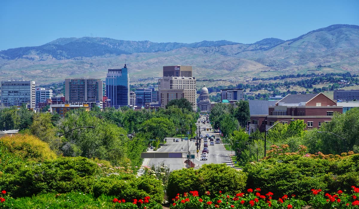 Downtown Boise with the foothills behind